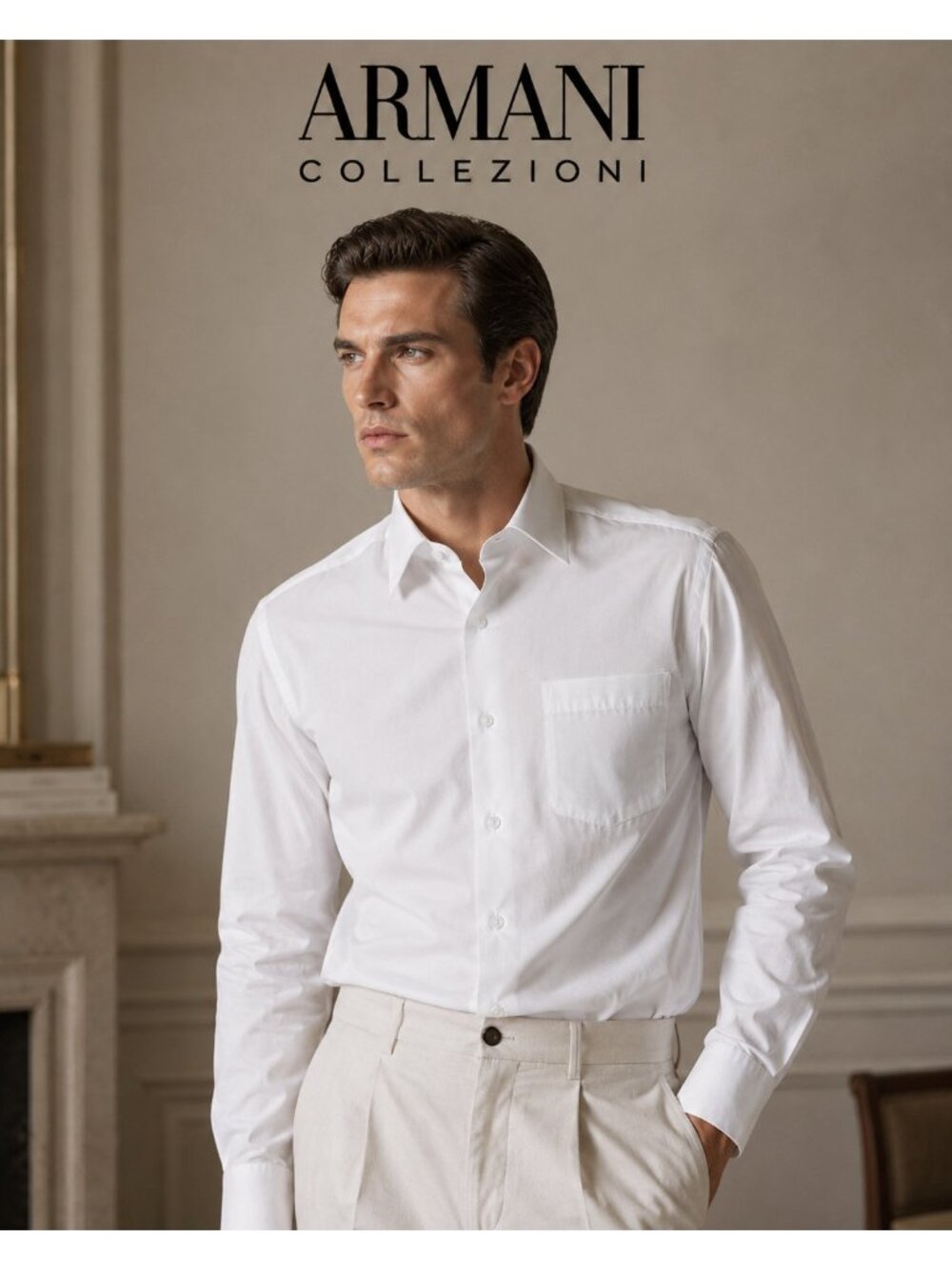 Armani Collezioni Men’s White 100% Cotton Dress Shirt 15 38 R Made in Italy